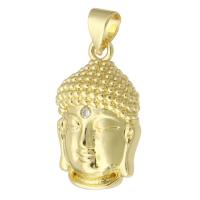 Terningformet Zirkon Micro Pave Messing vedhæng, Buddha, guldfarve belagt, mode smykker & du kan DIY & Micro Pave cubic zirconia, gylden, 12x21x6mm, Hole:Ca. 3mm, 10pc'er/Lot, Solgt af Lot