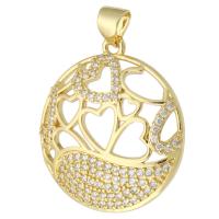 Cubique Pendentif en laiton zircon pavent, Rond, Placage de couleur d'or, bijoux de mode & DIY & pavé de micro zircon, doré, 22x25x3mm, Trou:Environ 3mm, 10PC/lot, Vendu par lot