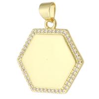 Messing hanger met micro-paved kubieke zirconia's, Veelhoek, gold plated, mode sieraden & DIY & micro pave zirconia, gouden, 20x21x2mm, Gat:Ca 3mm, 10pC's/Lot, Verkocht door Lot