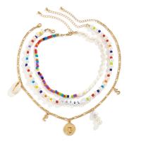 Mode Multi laag ketting, Zinc Alloy, met Seedbead & Plastic Pearl & Acryl, gold plated, multilayer & voor vrouw, 20mm, 30mm, 10mm, Lengte Ca 13.8 inch, Ca 14.9 inch, Ca 17.7 inch, Verkocht door PC