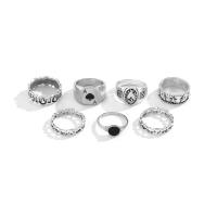 Set di anelli in lega di zinco, lega in zinco, placcato color argento, 7 pezzi & per la donna & smalto & cavo, assenza di nichel,piombo&cadmio, 18mm, 19mm, Misura:8-10, Venduto da set