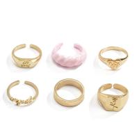 Zinklegering Ring Set, Zinc Alloy, gold plated, 6 stuks & Tole Paintng & voor vrouw & glazuur, nikkel, lood en cadmium vrij, 17mm, 18mm, Maat:6.5-8, Verkocht door Stel