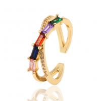 Messing Manchet Finger Ring, gold plated, Verstelbare & micro pave zirconia & voor vrouw, 21mm, Verkocht door PC