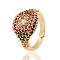 Brass Cuff Finger Ring gold color plated Adjustable & micro pave cubic zirconia & for woman 22mm Sold By PC