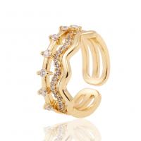 Messing Manchet Finger Ring, gold plated, Verstelbare & micro pave zirconia & voor vrouw, 22mm, Verkocht door PC