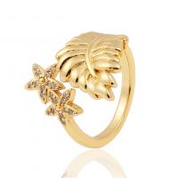 Messing Manchet Finger Ring, gold plated, Verstelbare & micro pave zirconia & voor vrouw, 21mm, Verkocht door PC