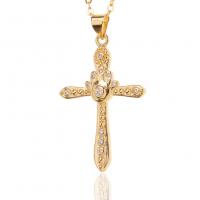 Cubic Zircon Micro Pave Brass Necklace Cross gold color plated micro pave cubic zirconia & for woman Length Approx 17.7 Inch Sold By PC