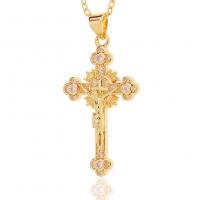 Cubic Zircon Micro Pave Brass Necklace Cross gold color plated micro pave cubic zirconia & for woman Length Approx 17.7 Inch Sold By PC