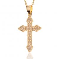 Cubic Zircon Micro Pave Brass Necklace Cross gold color plated micro pave cubic zirconia & for woman Length Approx 17.7 Inch Sold By PC