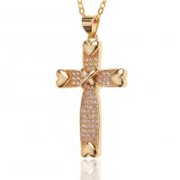 Cubic Zircon Micro Pave Brass Necklace Cross gold color plated micro pave cubic zirconia & for woman Length Approx 17.7 Inch Sold By PC