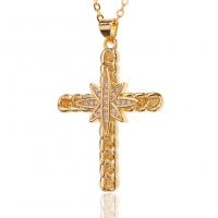 Cubic Zircon Micro Pave Brass Necklace Cross gold color plated micro pave cubic zirconia & for woman Length Approx 17.7 Inch Sold By PC