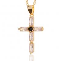 Cubic Zircon Micro Pave Brass Necklace Cross gold color plated micro pave cubic zirconia & for woman Length Approx 17.7 Inch Sold By PC