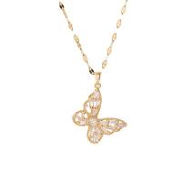 Collier d'acier titane, avec 1.97inch chaînes de rallonge, papillon, bijoux de mode & pavé de micro zircon & pour femme, plus de couleurs à choisir, Longueur Environ 17.72 pouce, Vendu par PC