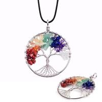 Bijoux Pendentifs en pierres gemmes, alliage de zinc, avec Gravier naturel, Rond, couleurs mélangées, 40mm, Vendu par PC