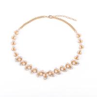 Kunststof parel ketting, Zinc Alloy, met Plastic Pearl, zinklegering karabijn, voor vrouw & met strass, gemengde kleuren, Lengte Ca 45 cm, Verkocht door PC