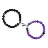 Gemstone Bracciali, agata efflouresce, with Magnete & Pietra naturale & lava, fatto a mano, unisex, nessuno, 8mm, Lunghezza Appross. 21 cm, Venduto da PC