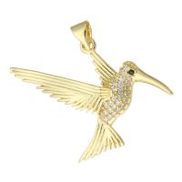 Terningformet Zirkon Micro Pave Messing vedhæng, Bird, guldfarve belagt, mode smykker & du kan DIY & Micro Pave cubic zirconia, gylden, 35x24x3mm, Hole:Ca. 4mm, 10pc'er/Lot, Solgt af Lot