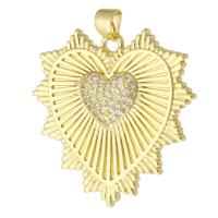 Messing hanger met micro-paved kubieke zirconia's, Hart, gold plated, mode sieraden & DIY & micro pave zirconia, gouden, 30x30x3mm, Gat:Ca 3mm, 10pC's/Lot, Verkocht door Lot