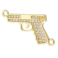 Kubik Zirkonium mikro bana Mässing Kontaktdon, Gun, guldfärg pläterade, mode smycken & DIY & micro bana cubic zirconia, gyllene, 23x17x2mm, Hål:Ca 1.5mm, 10PC/Lot, Säljs av Lot