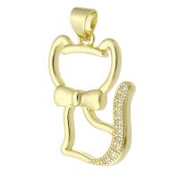 Befestigter Zirkonia Messing Anhänger, Katze, goldfarben plattiert, Modeschmuck & DIY & Micro pave Zirkonia, goldfarben, 17x23x3mm, Bohrung:ca. 3mm, 10PCs/Menge, verkauft von Menge