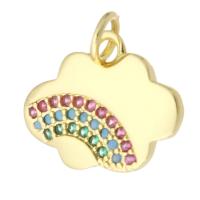 Cubique Pendentif en laiton zircon pavent, Nuage, Placage de couleur d'or, bijoux de mode & DIY & pavé de micro zircon, multicolore, 16x13x2mm, Trou:Environ 3mm, 10PC/lot, Vendu par lot