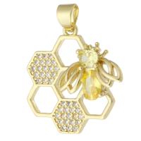 Cubic Zirconia Micro Pave Brass Pendant gold color plated fashion jewelry & DIY & micro pave cubic zirconia golden Approx 3mm Sold By Lot