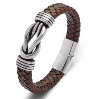 Titanium Steel Bracelet with PU Leather fashion jewelry & for man brown Sold By PC