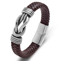 PU Cord Náramky, Titanium ocel, s PU, módní šperky & unisex & různé velikosti pro výběr, hnědý, 12x6mm, Prodáno By PC