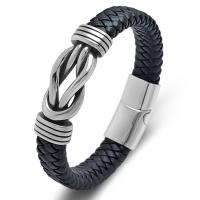 PU Schnur Armbänder, Titanstahl, mit PU Leder, Modeschmuck & unisex & verschiedene Größen vorhanden, schwarz, 12x6mm, verkauft von PC