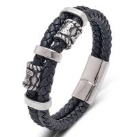 Titanium Staal Armband, met PU, mode sieraden & verschillende grootte voor keus & voor de mens, zwart, 12x6mm, Verkocht door PC