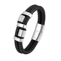 Titanium Staal Armband, met PU, mode sieraden & voor de mens, meer kleuren voor de keuze, 20mm, Lengte 21 cm, Verkocht door PC