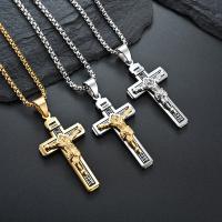 Nerezová ocel šperky náhrdelník, 304 Stainless Steel, Kříž Cross, S přívěsek & módní šperky & leštěný & unisex & černat, více barev na výběr, 56x29mm, Délka 6019 cm, Prodáno By PC