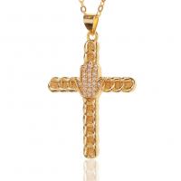 Cubic Zircon Micro Pave Brass Necklace Cross gold color plated micro pave cubic zirconia & for woman Length Approx 17.7 Inch Sold By PC