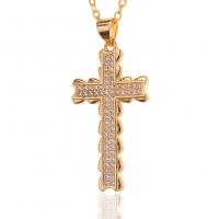 Cubic Zircon Micro Pave Brass Necklace Cross gold color plated micro pave cubic zirconia & for woman Length Approx 17.7 Inch Sold By PC