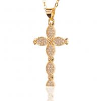 Cubic Zircon Micro Pave Brass Necklace Cross gold color plated micro pave cubic zirconia & for woman Length Approx 17.7 Inch Sold By PC