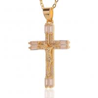 Cubic Zircon Micro Pave Brass Necklace Cross gold color plated micro pave cubic zirconia & for woman Length Approx 17.7 Inch Sold By PC