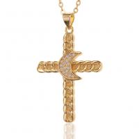 Cubic Zircon Micro Pave Brass Necklace Cross gold color plated micro pave cubic zirconia & for woman Length Approx 17.7 Inch Sold By PC