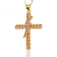 Cubic Zircon Micro Pave Brass Necklace Cross gold color plated micro pave cubic zirconia & for woman Length Approx 17.7 Inch Sold By PC