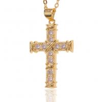 Cubic Zircon Micro Pave Brass Necklace Cross gold color plated micro pave cubic zirconia & for woman Length Approx 17.7 Inch Sold By PC