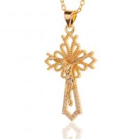 Collier en laiton cubique Zircon Micro Pave, Crucifix, Placage de couleur d'or, pavé de micro zircon & creux, 19x36mm, Longueur Environ 17.7 pouce, Vendu par PC