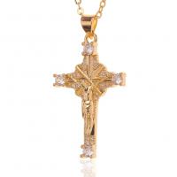 Kubieke Zirkoon Micro Pave Brass Ketting, Messing, Crucifix Cross, gold plated, micro pave zirconia & voor vrouw, 19x36mm, Lengte Ca 17.7 inch, Verkocht door PC