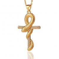 Circón cúbico Micro pavimentar collar de cobre amarillo, metal, Cruces, chapado en color dorado, micro arcilla de zirconia cúbica & para mujer, 21x40mm, longitud aproximado 17.7 Inch, Vendido por UD