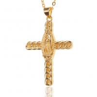 Blås Collier, Mässing, Cross, guldfärg pläterade, för kvinna, 26x39mm, Längd Ca 17.7 inch, Säljs av PC