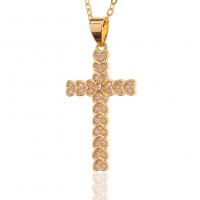 Cubic Zircon Micro Pave Brass Necklace Cross gold color plated micro pave cubic zirconia & for woman Length Approx 17.7 Inch Sold By PC