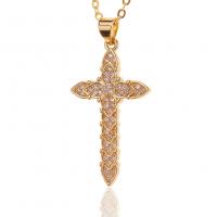 Cubic Zircon Micro Pave Brass Necklace Cross gold color plated micro pave cubic zirconia & for woman Length Approx 17.7 Inch Sold By PC