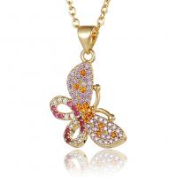 Cubic Zircon Micro Pave Brass Necklace Butterfly gold color plated micro pave cubic zirconia & for woman Length Approx 17.7 Inch Sold By PC