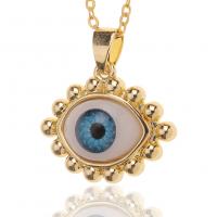 Messing halskettingen, met Plastic, oog, gold plated, met oog patroon & voor vrouw, 23x24mm, Lengte Ca 17.7 inch, Verkocht door PC