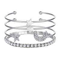 Zinc Alloy Bangle Set, mode smykker & for kvinde & med rhinestone, flere farver til valg, nikkel, bly & cadmium fri, Solgt af sæt