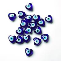 Evil Eye Χάντρες Lampwork, Γυάλινα, Καρδιά, DIY, μπλε, 100PCs/τσάντα, Sold Με τσάντα