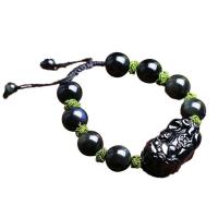 Obsidian Bracelet with Knot Cord Mythical Wild Animal Unisex black Length Approx 21 cm Sold By PC